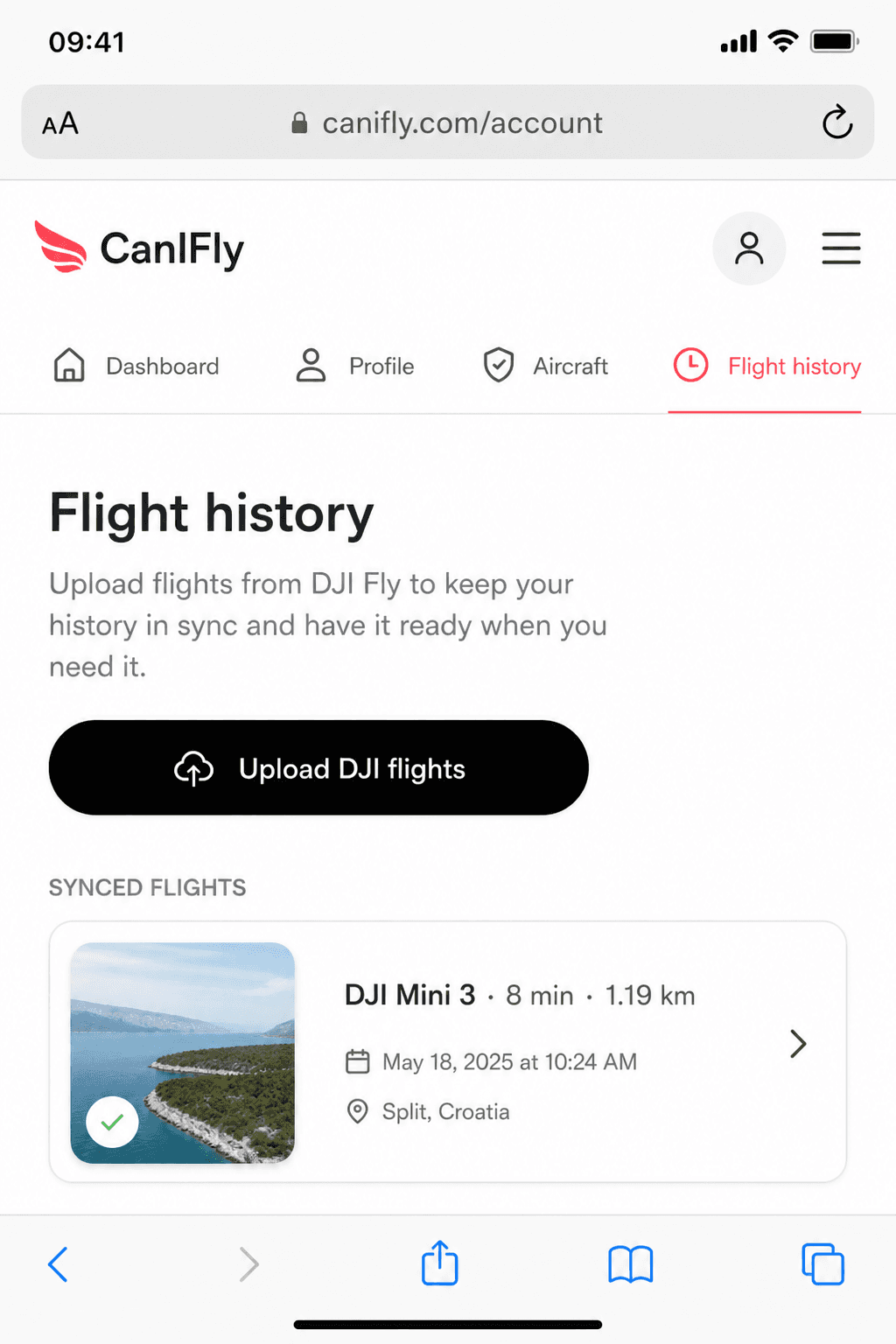 CanIFly account — Upload DJI flights