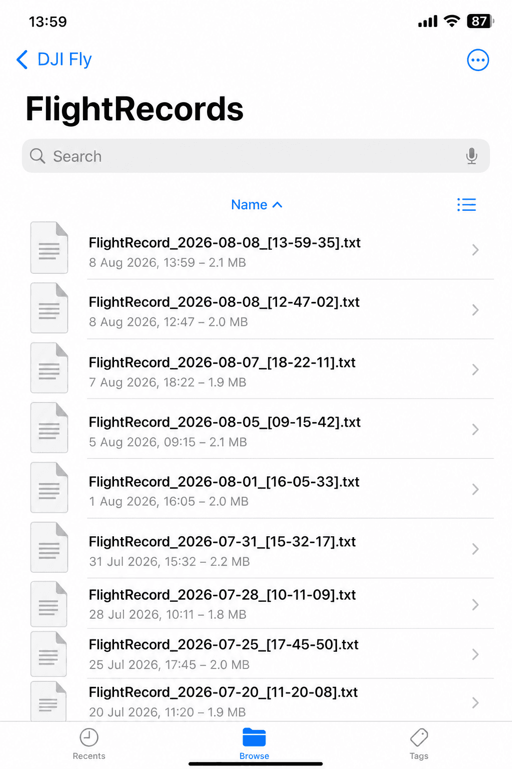 iPhone Files — FlightRecords .txt list